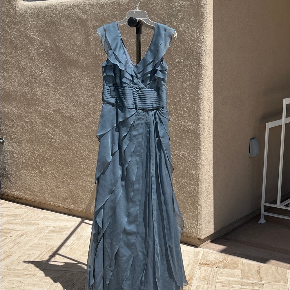 Adrianna Papell Steel Blue Ruffled Maxi Dress